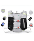 Back view of women running vest with hydration bladder pack for hiking cycling and climbing trail ready ultralight water backpack with reflective strips.