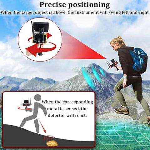 Person using Remote Control Metal Detector For Treasure Hunters With LCD Display, High Precision Underground Scanner in mountains