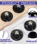 Premium Self Adhesive Caster Wheels For Furniture Legs Featuring A Rock Solid 360 Degree Low Profile Swivel Design Made From Heavy Duty Abs And Brushed Stainless Steel In Matte Black showing metal beads and installation options.
