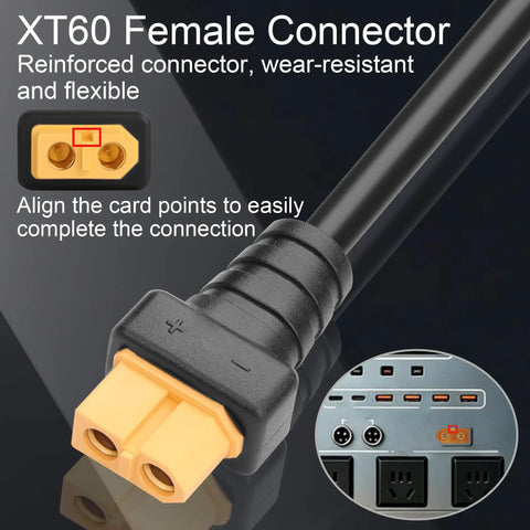 Get The Ultimate XT60 To DC 8.0MM Female Power Adapter Cable With Heavy Duty 14AWG Pure Copper Wire close-up of XT60 female connector.