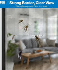 Top Shelf Aluminum Insect Screen Mesh Roll, Rock Solid Bug Barrier Window Replacement Material, Heavy Duty 72 Inch by 100 Foot Screen Fabric for Exterior Doors and Patios, Elegant Silver blocking flies on a porch window.
