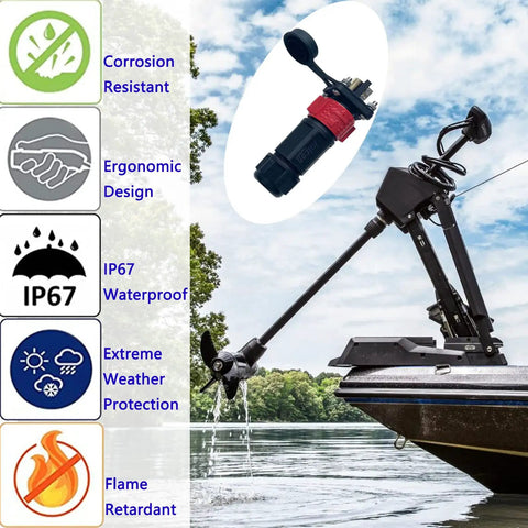 2 Pin 50 Amp Trolling Motor Plug Receptacle Set For Marine Boats Power Waterproof IP67 Connector shown on boat
