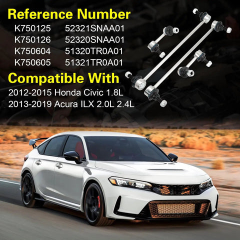 Four Piece Front And Rear Sway Bar Link Kit For 2012 2015 Honda Civic And 2013 2019 Acura ILX Replaces K750125 K750126