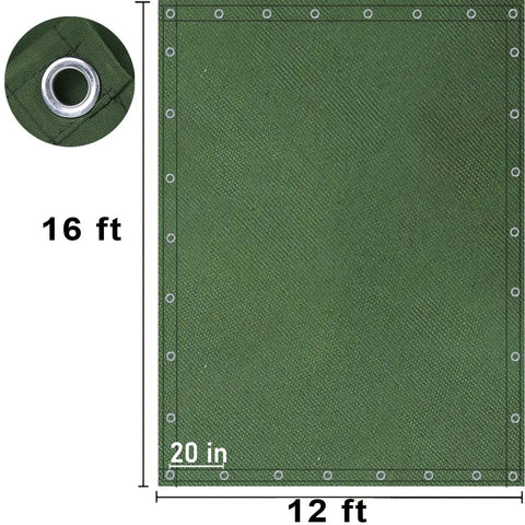 Beefed-Up Heavy Duty Canvas Tarp 12x16ft Water Resistant Tarps With Grommets, UV Resistant 22 Mil Tarpaulin shown with dimensions
