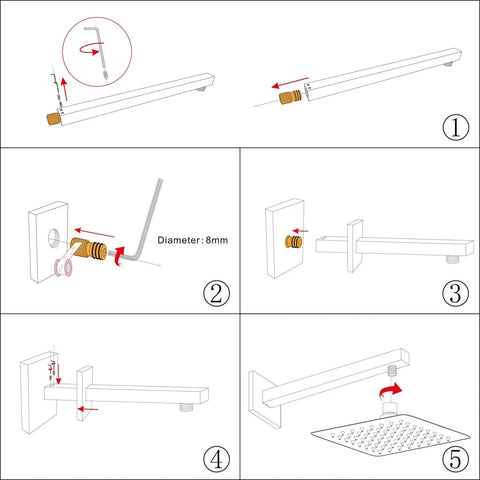 Installation steps for Extra Long Brass Shower Extension Arm 16 Inch Chrome Finish Universal Straight Wall Mount Built To Last Heavy Duty