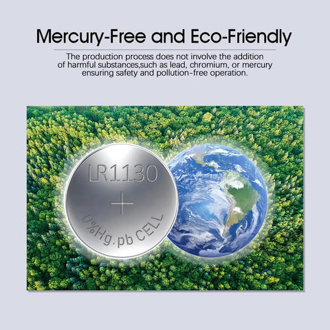 Top Shelf 40 Pack Ag10 Plus Lr1130 Button Cell Batteries 1.5 Volt Alkaline Power on eco-friendly background with planet