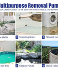 Green Expert 1HP submersible sump pump; 6-use collage: window wells, standing water, flooded house, pools, ponds, tanks