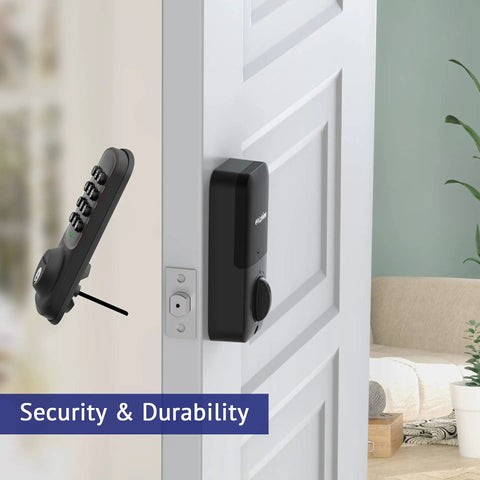 Keyless Entry Electronic Keypad Door Lock With Auto Lock And 1 Touch Motorized Locking, Bronze Finish, 20 User Codes on door