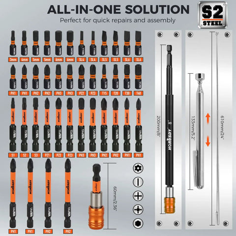 Go-To Heavy Duty Magnetic Impact Nut Driver Set 79-Piece With Metric And SAE Bits 3-Lb Magnetic Pickup Tool Socket Adapters Wing Nut Driver Universal Sockets Quick-Change Bit Holder Extensions And Power Bits