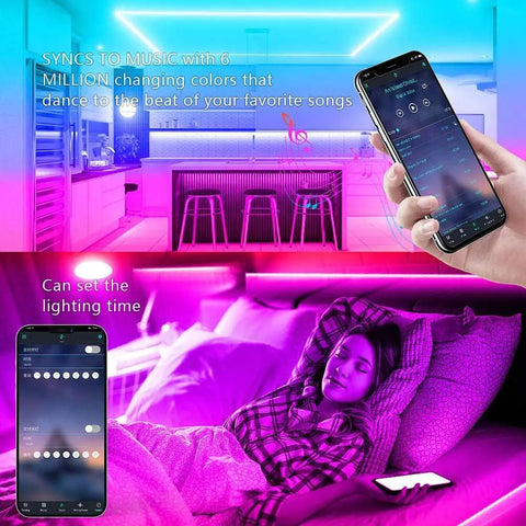 66Ft RGB LED Strip Lights With 600 High-Density LEDs, Music Sync, Remote And Bluetooth App Control in bedroom and bar setting