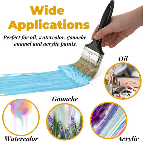 9 Pack Flat Paint Brush Set For Walls And DIY Projects 2 Inch 3 Inch 4 Inch Brushes With Soft Rayon Bristles in use on blue paint