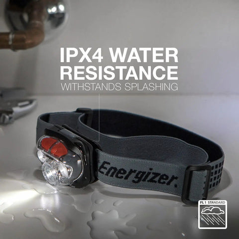 Vision HD Plus LED Headlamp With Pivoting Beam And Digital Focus, Water Resistant, hands-free camp gear light on wet surface