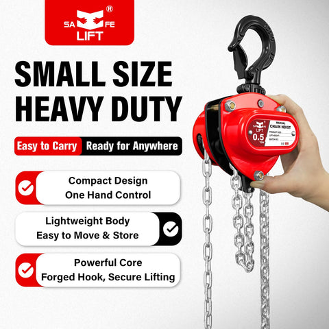 Half Ton Hand Chain Hoist For Garage And DIY Lifting, Compact Lightweight Manual Chain Block, 1100 Lbs Working Load