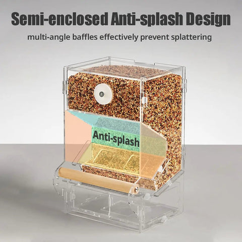 No Fuss Automatic Parrot Food Dispenser Extra Large High Quality Acrylic Bird Feeder For Cage with anti-splash design.