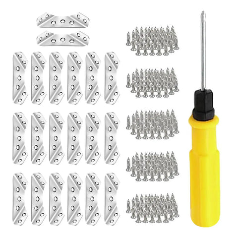 Sturdy Furniture Corner Connectors For Secure Wood Joints with screws and yellow handle tool for cabinets tables and shelves