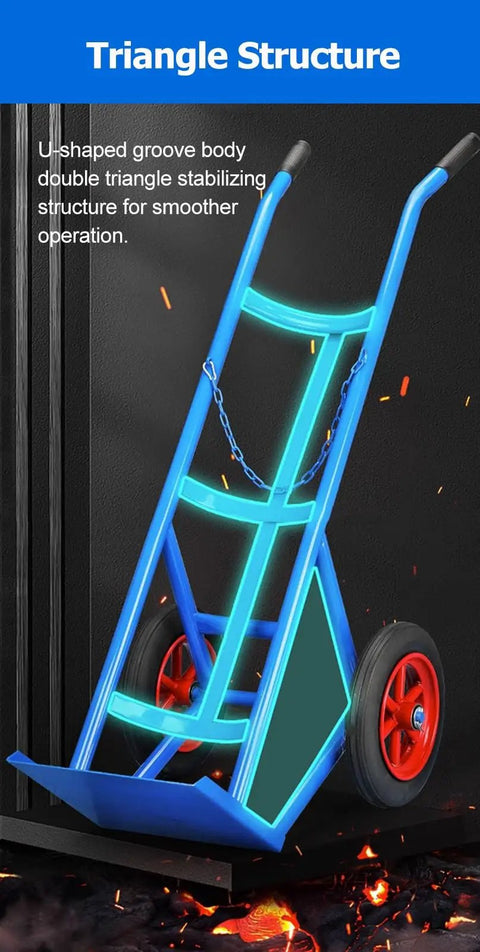 Heavy Duty Oxygen Tank Cylinder Cart Hauls Two Forty Or Fifty Liter Gas Cylinders With Smooth Rollin Wide Tread Wheels And Kickass Waterproof Steel Build Built Tough For Lab Logistics