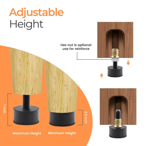 Heavy Duty Rubber Furniture Levelers Give Boss Grade Stability On Hardwood Tile Floors Comes With Eight 516 Inch 18 Thread Adapters, showing adjustable height and design details.