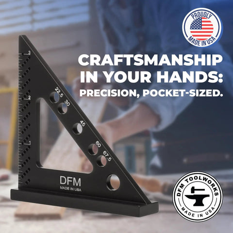 Handy Compact Carpenters Tool With Fixed Miter Angle Pin for precision woodworking, pocket-sized with scribe holes, Made in USA