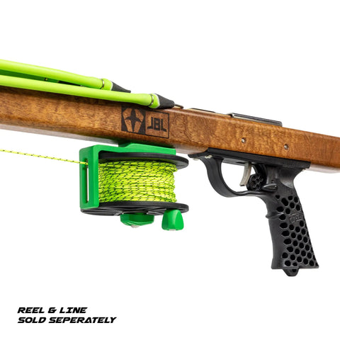 Woody Magnum Speargun For Spearfishing And Freediving Handpicked African Mahogany Barrel with easy stretch bands.