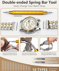 Complete Watch Repair Kit With Link Removal Tool And Case Opener For Battery Replacement And Strap Adjustment, Spring Bar Tool shown.