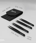 Stainless Steel Precision Tweezer Set With Mirror Case Four Piece Kit Includes Classic, Slanted, And Pointed Tips For Fine Grips
