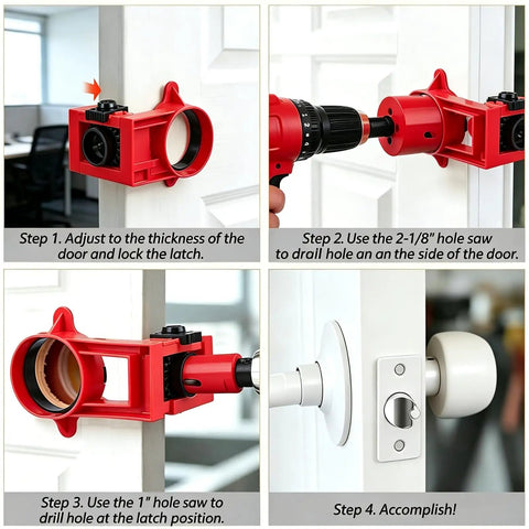 Steps for using Door Lock Installation Kit With Hole Saw Set For Wood And Metal Doors Guide Template Pro Grade Construction