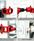 Sharp Door Lock Installation Kit With Heavy Duty Hinge Jig And Precision Hole Saw Template in action adjusting for door thickness.
