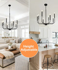 8 Light Black Farmhouse Chandelier Ceiling Light Fixture For Dining Room Modern Industrial Rustic Candle Hanging Lighting For Living Room Kitchen Island Hallway Foyer Dope Look