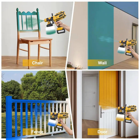 Cordless Paint Sprayer With Two 4Ah Batteries, Six Nozzles, spraying chair, wall, fence, door for indoor outdoor painting