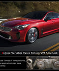 Red Kia car driving, showcasing use of Drop In Engine Variable Timing Solenoid With Sensor For Hyundai And Kia 2015-2021