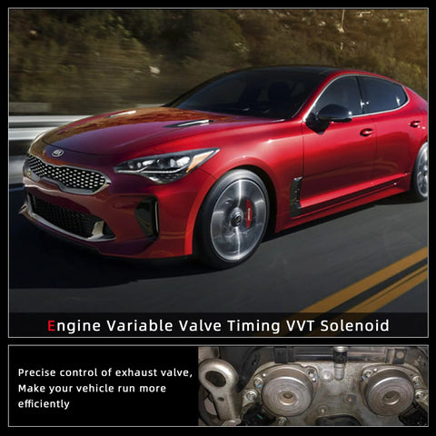 Red Kia car driving, showcasing use of Drop In Engine Variable Timing Solenoid With Sensor For Hyundai And Kia 2015-2021