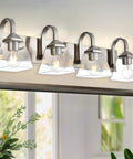 32 Inch Vanity Light Fixture Brushed Nickel Wall Sconce With Clear Glass Shades Vintage Farmhouse Bathroom Lighting Four Light Mount For Mirror And Vanity