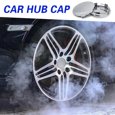 4 Pack Heavy Duty Abs Wheel Center Hub Caps Snap On Rim Covers Universal Fit on silver wheel with steam effect.