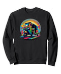 Dope Colorful Rickshaw Graphic Sweatshirt Capturing Wild Asia Street Life Bold Pop Art Details And Real Adventure Energy For Cozy Unisex Rad Travel Vibes, black pullover with vibrant rickshaw design.
