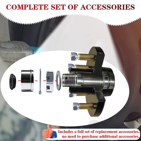 LUXTRKSTO trailer hub kit, 1-set 6-on-5.5-inch, exploded view with hub, bolts, seals, and bearings.
