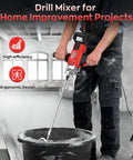 Person using the Power Drill Mixer 3200W 110V Corded Concrete Mixer with Variable Speed for mud mixing in a home project.