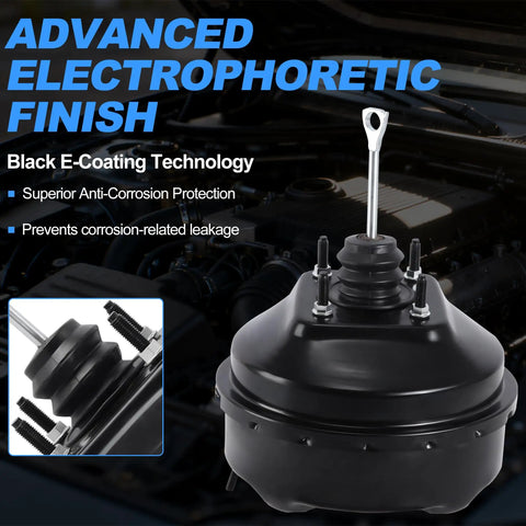 Heavy Duty Vacuum Power Brake Booster Slaps Right On Chevy Silverado Tahoe Suburban And Avalanche With Beast Mode Braking, black e-coating finish.