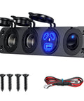4 In 1 Marine Switch Panel For Boat And Truck, Plug And Play 12V DC Waterproof Rocker With Dual Cigarette Lighter Sockets, USB-C ports