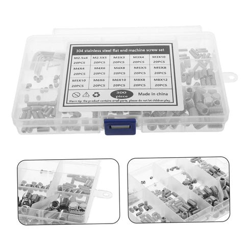 Beefy 300 Piece Stainless Steel Set Screws Kit With Allen Wrenches Cup Point Hexagon Headless Grub Screws in plastic case