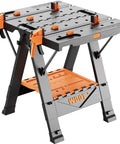 2-In-1 Folding Work Bench And Sawhorse For Quick Setup Portable Work Table With Laser Engraved Scale, shown front view