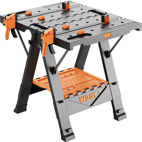 2-In-1 Folding Work Bench And Sawhorse For Quick Setup Portable Work Table With Laser Engraved Scale, shown front view