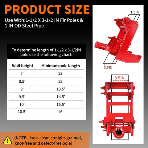 Red heavy-duty wall jack for lifting wall beams; malleable cast iron, 1000 lb capacity; view: front/side