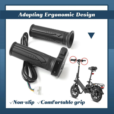 Throttle Grip Replacement 36V Ebike With LCD Voltage Display And Cruise Control Button shown with ergonomic grip and bike