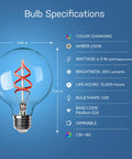 Specifications of Smart Filament Globe Light Bulb 60W Equivalent WiFi Dimmable with Alexa and Google Assistant No Hub Needed