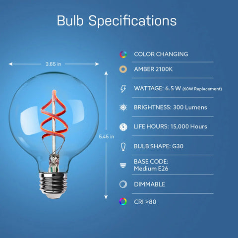 Specifications of Smart Filament Globe Light Bulb 60W Equivalent WiFi Dimmable with Alexa and Google Assistant No Hub Needed