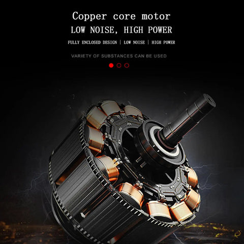 Close-up of a copper core motor, showcasing fully enclosed design for low noise and high power performance.