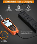 2-In-1 Dual Probe Moisture Meter With LCD Display And Audio Alarm, Pinless Sensor For Non-Destructive Wall And Floor Scanning Up To 40mm, Plus Pin Probe For Precise Moisture Readings In DIY, Construction, And Home Improvement Projects. Type-C charging cable connected to orange meter