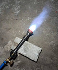 Double Propane Forge Burner Set With Gas Hose And Regulator For Blacksmith Knife Making in action showing flame control