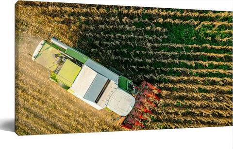 Aerial View Of A Combine Harvester Farm Scene Canvas Wall Art 24x48 Inch Gallery Wrapped Print for living room decor