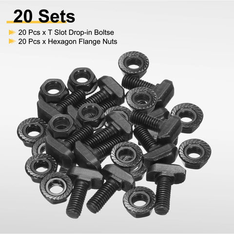 Top Shelf Kickass T Slot Drop In Bolts M6 X 16 Millimeter Hammer Head Screws With Hex Flange Nuts For European 30 Series Aluminum Extrusion Profiles Rig Build Hardware 20 Pack screws and nuts.